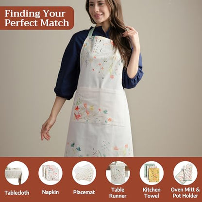Maison d' Hermine Aprons for women with Pocket 100% Cotton (27.50"x31.50") | Adjustable Neck Strap & long ties Apron Men Chef Wedding Cooking Gardening Server Maid - color: 001 - Colmar