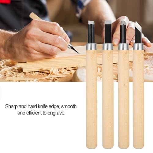 4-Piece Wood Carving Knife Set for Rubber Stamp Engraving #1 | Flat Round Corner Oblique Blades, 1.5 Mm To 2 Mm Edges, Rubber Stamp Pattern Carving, 5.3 In Length, 4 Pieces - size: #4
