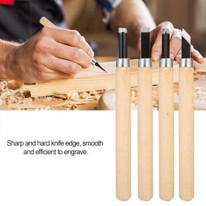 4-Piece Wood Carving Knife Set for Rubber Stamp Engraving #1 | Flat Round Corner Oblique Blades, 1.5 Mm To 2 Mm Edges, Rubber Stamp Pattern Carving, 5.3 In Length, 4 Pieces - size: #4