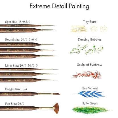 Artify Extreme Detail Paint Brushes Set, 10pcs Multi-Shape Fine Detail Brushes with Portable Bag, Ultra Fine Paint Brush Set for Miniature & Illustration Painting