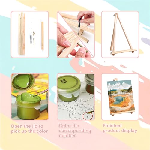 National Park Paint by Numbers for Adults with Framed Canvas - Wooden Easel - color: BKH1300+BKH1301+BKH1302+BKH1303