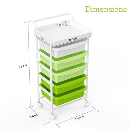 5 Drawers Plastic Rolling Storage Cart with Wheels, Teacher Supply - color: Green