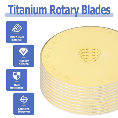 Mesee 10 Pieces Titanium Coated Rotary Cutter Blade Set 45mm Replacement Rotary Blades Round Cutting Blades Refill Accessory for Quilting Scrapbooking Sewing Fabric Paper Arts Crafts