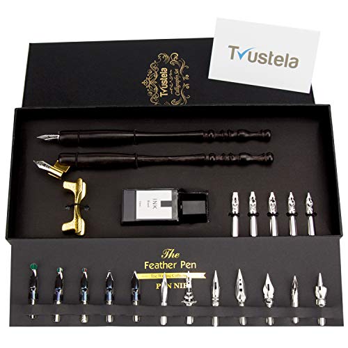 Calligraphy Set for Beginners, Dip Pen Set with 19 Nibs, Oblique Pen Holder, Wooden Pen Set