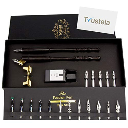Calligraphy Set for Beginners, Dip Pen Set with 19 Nibs, Oblique Pen Holder, Wooden Pen Set
