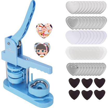 Heart-Shaped Button Maker Machine 100 Button Supplies58mm | 50 Button Supplies&50 Fridge Magnet Maker Supplies,58mm,DIY Personalized Pinback Buttons Children Gift - color: Heart