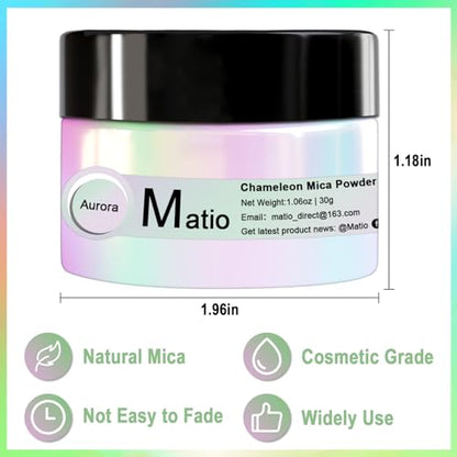 Matio Chameleon Mica Powder, 1.06oz/ 30g Galaxy White Chrome Powder | Pearlescent Effect Color Shift Pigment for Resin Craft, Soap Candle Dye, Nail Art,Bath Bomb, Paint, Slime Pigment - color: W-Galaxy
