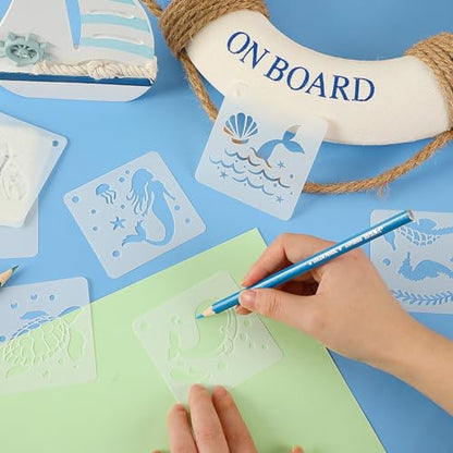 JULMELON 20 Pcs Summer Beach Stencils for Painting Ocean Sea Creatures | PET Plastic, Stencils for Rock Painting, Beach Stencils for Painting, Wood Wall Home Decor, 3 Inch Reusable Templates - style: Sea Life Stencils
