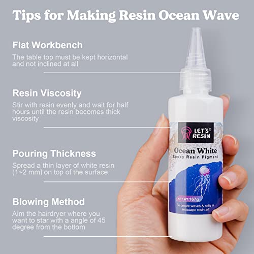 LET'S RESIN Ocean White Epoxy Resin Pigment 167g/5.89oz for Epoxy Resin | High Concentrated Pigment Paste for UV Resin, UV Resistant Opaque Pigment for Cells & Lacing, 3D Flower Resin Coasters - color: white