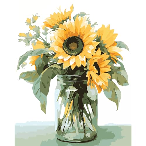 Natuyalo Paint by Numbers Kit for Adults Beginners and Kids, 16" Wx20 L Canvas Pictures Drawing Acrylic Paintwork with 3 Pcs Paintbrushes, Sunflowers in a Vase - color: ART-08