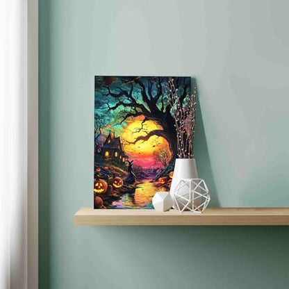 Tucocoo Halloween Spooky Scenery Paint by Number Kit 16 x 20 inch Canvas Full Moon Pumpkins DIY Oil Painting for Adults Beginner with Brushes and Acrylic Pigment-Witch's Night(Without Frame) - color: Pbn Halloween 03, size: 16''x20''(Frameless)