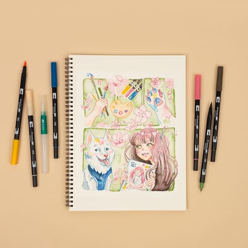 Tombow 72560 Dual Brush Pen Art Markers, Manga Illustration, Flower 6-Pack