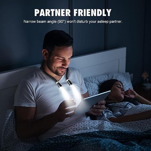 LEDGLE LED Neck Reading Light, Book Light for Reading in Bed, 3 Color Temperatures 6 Adjustable Brightness 1600K 3500K 6000K Flexible Neck Lights for Knitting Reading Crocheting Repairing (Black) - color: Black