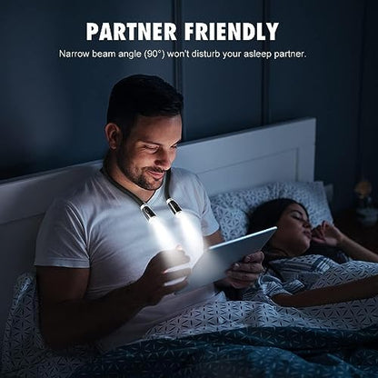 LEDGLE LED Neck Reading Light, Book Light for Reading in Bed, 3 Color Temperatures 6 Adjustable Brightness 1600K 3500K 6000K Flexible Neck Lights for Knitting Reading Crocheting Repairing (Black) - color: Black