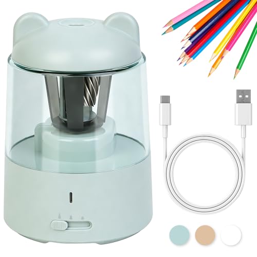 Electric Pencil Sharpener, Rechargeable Auto-Stop for 6-8mm,3 Modes | Fast Sharpen in 3s, Battery Powered, Heavy Duty Blade, Suitable for No.2(6-8mm), School/Home/Office - color: Green