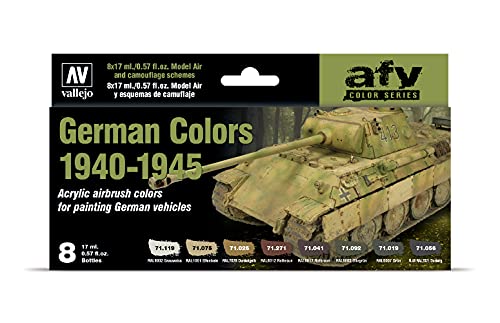 Vallejo - German Colors 1940-1945 Acrylic Paint Set | Model Air | AFV Color Series Kit for Historical Reenactments with Artist-Quality Pigments | 8 Bottles x 17 ml (0.57 fl.oz.) - style: German Colors 1940-1945