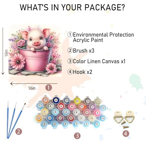 Paint by Numbers for Adults Pig - Cute Pig Paint by Number on Canvas - color: MT22785