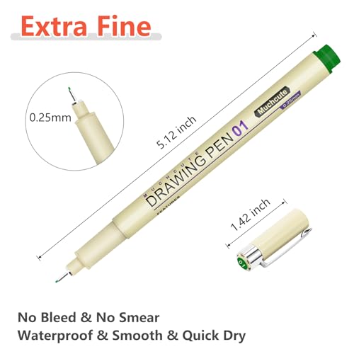 Muchcute Micro Fineliner Drawing Art Pens: 20 Set (12 Colors 01 & 8 Black) - color: 20 Set (12Colors01+8Black)