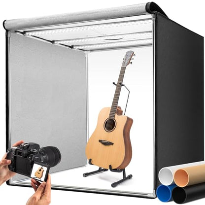 Light Box Photography 39×39 inch, 210 LED Large Photo Light Box with 3 Stepless Dimming Light Panels & 4 Matte PP Backdrops, Professional Photo Background Shooting Tent for Product Photography - size: 39*39 inch