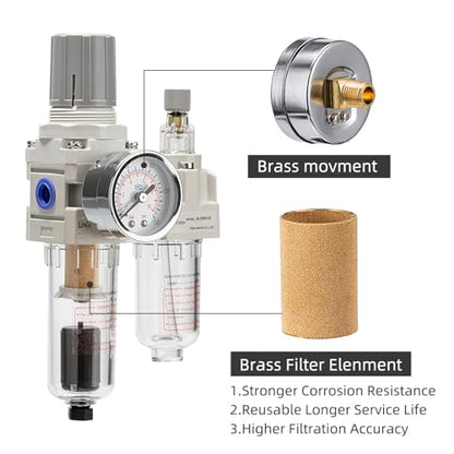 Air Pressure Regulator with Pressure Gauge(0-150PSI),Water Separator for Air Compressor Auto Drain 1/4 NPT Threaded Interface - size: 1/4 NPT, style: Auto Drain