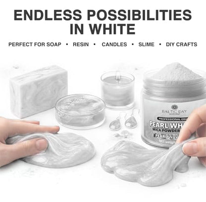 BALTIC DAY Pearl Whisper White Mica Powder 2 oz (56g) – Pearlescent White Pigment for Epoxy Resin, Soap Making, Candle Dye, Slime, Nail Art, Bath Bombs, Acrylic Pouring & Crafts - color: Pearl Whisper