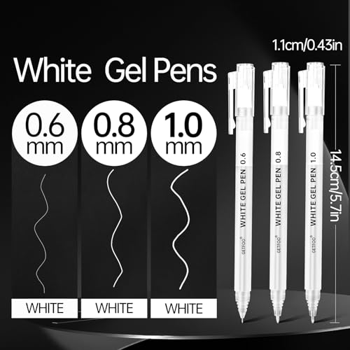 9 Pack White Gel Pens, 0.6/0.8/1.0mm Fine Point, Opaque Ink - size: 0.6/0.8/1.0mm