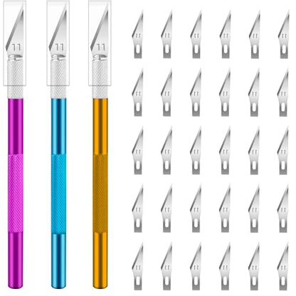 Exacto Knife Set, Craft Knife with 30#11 Blades for Scrapbooking | Hobby knife blades cut paper, stencils and models, Precision knife supports carving, trimming, crafts and detailed artwork - color: Purple-gold-blue