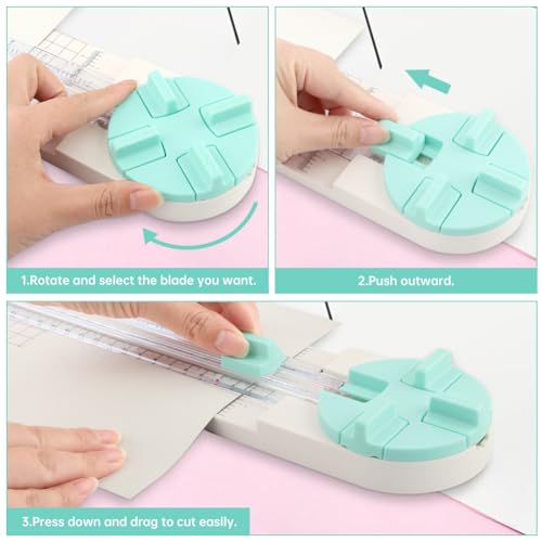 A5 Paper Cutter,4 in 1 Paper Trimmer Photo Cutter,Scrapbook Papers Craft Cutter with Dial Blades of Straight,Wave,Perforated,Creasing for Cutting Papers,Coupons,Postcards,Card(Green) - color: Green