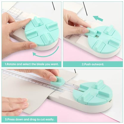 A5 Paper Cutter,4 in 1 Paper Trimmer Photo Cutter,Scrapbook Papers Craft Cutter with Dial Blades of Straight,Wave,Perforated,Creasing for Cutting Papers,Coupons,Postcards,Card(Green) - color: Green