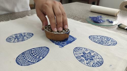 CraftsofIndia® Egg/Oval Wooden Blocks for Stamping, Block Printing on Textiles, Pottery Crafts,Henna, Wall Painting (Set of 6) - size: Pack # 101