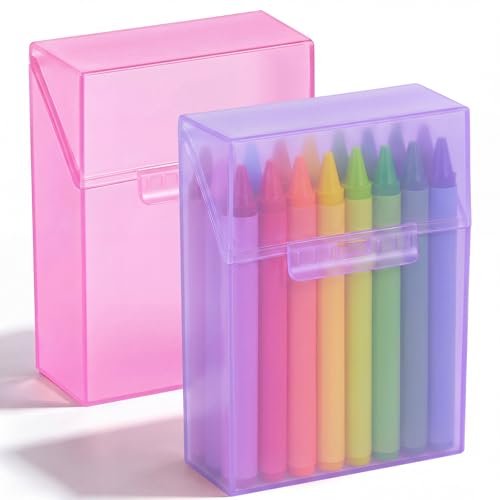 Clabby 2 Pcs Clear Plastic Crayon Boxes Hold 24 Count, Purple,Pink | Organizer Box, Case, Colorful, Portable Storage Holder with Snap Lid, for Kids Boys Girls School Classroom Home Art Supply - color: Purple,Pink