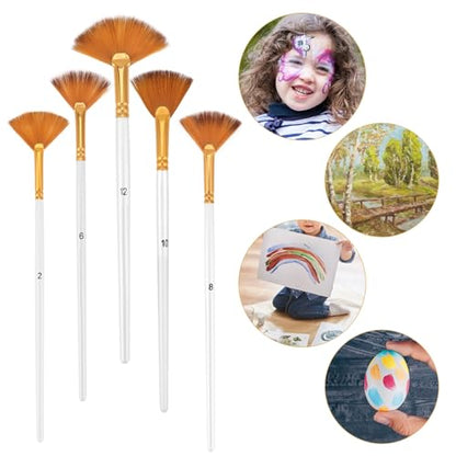 5 Pcs Fan Paint Brushes Set Acrylic Paint Brushes Set Professional Soft Anti-Shedding Nylon Hair Fan Paint Brush with Long Wood Handles for Acrylic Painting, Oil Watercolor Painting
