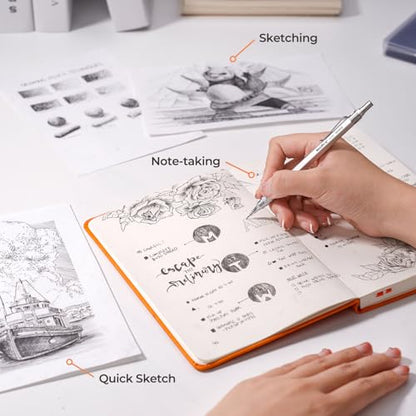 Nicpro 2 PCS Metal Mechanical Pencil 0.5mm & 0.7 mm with Case | MP1000 Pencil Set with 4 Tubes HB Lead Refills, 2 Eraser, 9 Eraser Refill For Art Writing Drafting, Sketch, College - Silver - color: Silver
