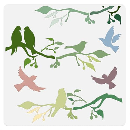 Birds On Branch Wall Stencil Template 11.8 x 11.8 Inch Reusable Plastic Stencil for Painting on Wood Wall Floor Tile Fabric Glass DIY Home Decor | 11.8" x 11.8" Plastic Craft Stencil, Branch Bird Wall Stencil, DIY Home Decor Template for Wood Wall Floor T