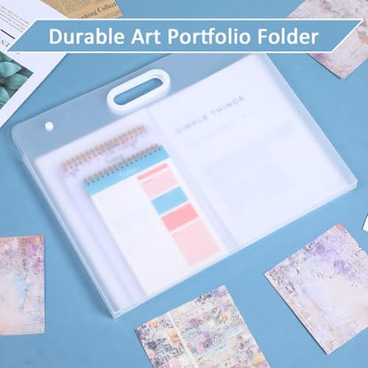 4 Pack Art Portfolio Folders, 17.3" x 13.9" Translucent White PP Plastic Storage with Handles, Waterproof Art Case for Drawings, Posters, Sketches & Photography