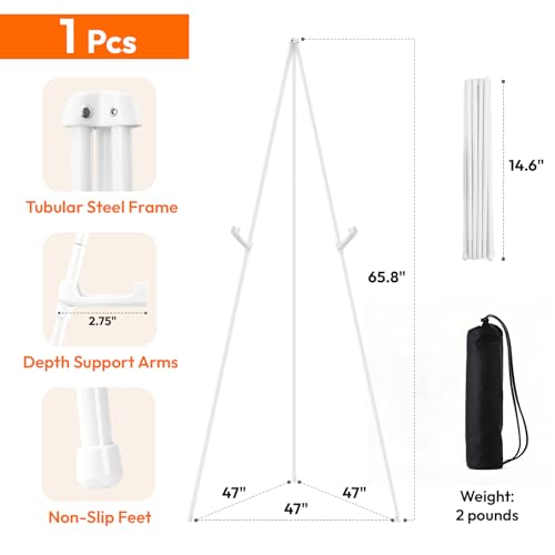 JEAWIWI 1 Pcs Lightweight Easel Stand, 66 Inch, White, with Carry Bags | Adjustable Metal Easel Stand with Portable Bag, for Art Poster Board, Painting, Wedding Welcome Sign Display - color: White, size: 1 PCS