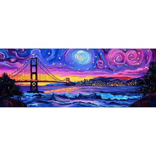 Reofrey Large Diamond Art Kits for Adults Golden Gate Bridge, 12x31.5 inch Full Drill Round Rhinestone Big Diamond Painting Kit Starry Sky, DIY Cross Stitch Embroidery Canvas for Craft Home Wall Decor - color: Golden Gate Bridge