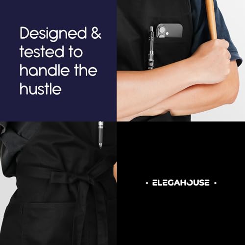 Unisex Apron with Pockets for Cooking, Salon & Art - 100% Cotton Adult Kitchen, Chef, Stylist Apron (Black) - color: Black
