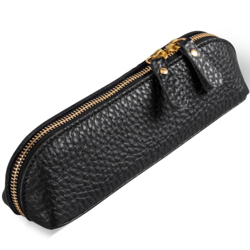 Gexmil Genuine Leather Pen Case, Hand-made Stationery Bag for Work Office - color: Lychee Grain Black, size: 8.27"(L) * 2.36"(W) * 1.97"(H)