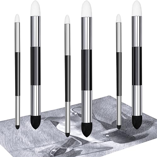 Kosiz 6 Pcs Blending Sponge Pen Rub and Buff Double Headed, White, Black | Washable Sponge Tips, Art Drawing Shading and Highlight Tools, Smooth Color Blending, Reusable Blending Tools for Oil Pastels - color: White,black