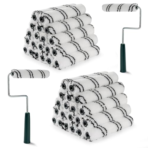 Paint Roller Covers, 40 Pack, 6 Inch, 3/8 Inch Nap | 6 Inch Microfiber Sleeves, 2 Anti-Rust Metal Frames Included, Ideal for Wall & Furniture Painting - size: 6 inch paint roller 40 pack