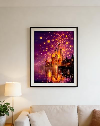 CraftBliss Paint by Numbers for Adults, Magical Sky Lantern Castle, DIY Acrylic Oil Painting Kit on Canvas, Fantasy Landscape Wall Art for Beginners, Home Decor Gift for Art Lovers, 12x16 inch