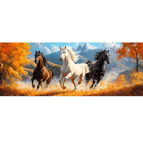 Bimkole Horse Paint by Number for Adults, DIY Oil Painting Kit Animals on Canvas with Paintbrushes and Acrylic Pigment, for Paint by Numbers for Beginner, for Home Wall Decor 31.5x11.81 Inch - color: 001-Three Horses