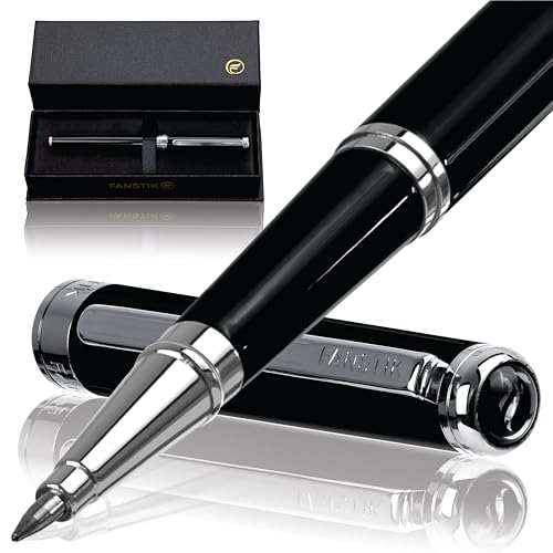 FANSTIK Black & Silver Luxury Rollerball pen, fancy gift set for women, Chrome Finish, Professional executive pen gift set for men (Lux Rollerball Black-Silver) - color: C RollerBall Black-Silver
