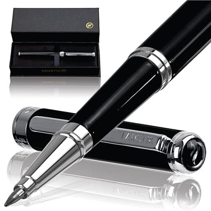 FANSTIK Black & Silver Luxury Rollerball pen, fancy gift set for women, Chrome Finish, Professional executive pen gift set for men (Lux Rollerball Black-Silver) - color: C RollerBall Black-Silver