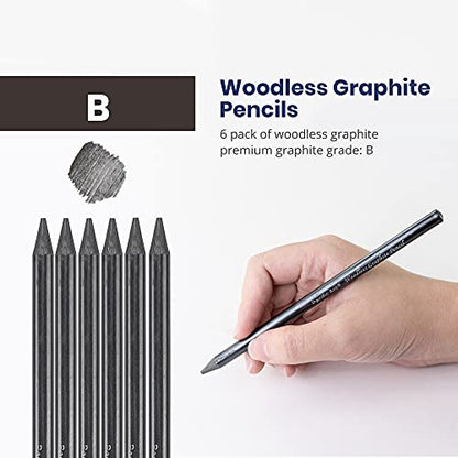 Pacific Arc Woodless Graphite Pencil 6 Pack Set, B, for Sketching, Drawing, Coloring and Art - color: B