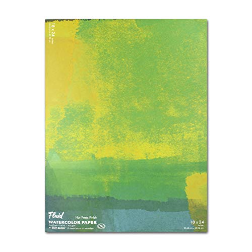 Fluid Watercolor Paper Block, 18 x 24 inches, 15 Sheets, 140 lb (300 GSM) Hot Press Pad for Artist Painting and Wet Media - size: 18 x 24