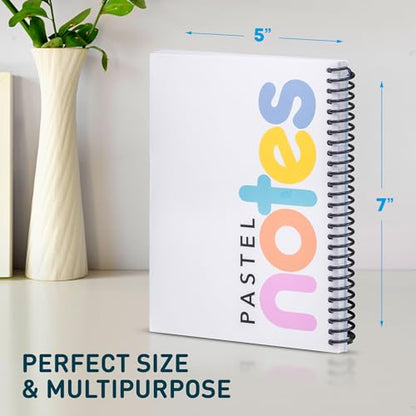 Spiral Notebook, 5x7 Inch Notebooks - Wirebound College Ruled Note Books, Bright Pastel Colored Lined Paper, Perforated Notepad Memo Books - Durable Poly Cover, Journaling Notebook - 100 Sheets - 3