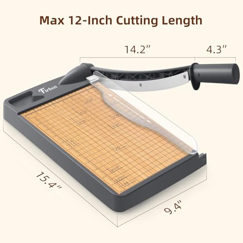 Firbon 12 Inch Wood Guillotine Paper Cutter, Heavy Duty Paper Trimmer | 12-Sheet Capacity | Stable Wood Base| Precision Dual Scales | Paper, Cardstock & Photo Trimmring| Office & Home Use