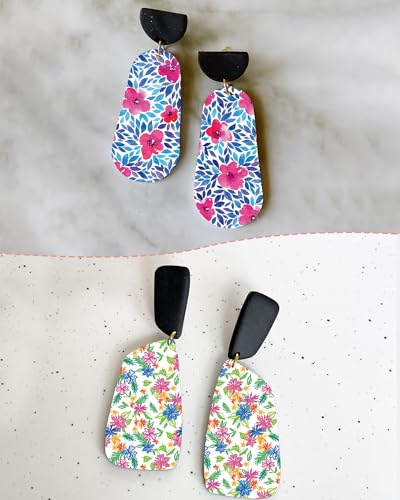 Puocaon Flower Clay Transfer Paper - 20 Sheets Tropical Flower Transfer Paper for Polymer Clay Earrings Making, Retro Floral Polymer Clay Jewelry Transfer Sheets - color: tropical flower